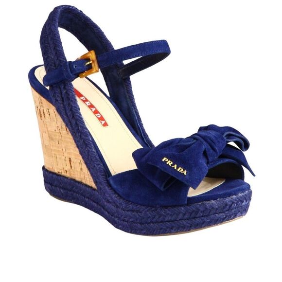 PRADA Blue suede bow platform espadrilles EU size 35 - Picture 1 of 10